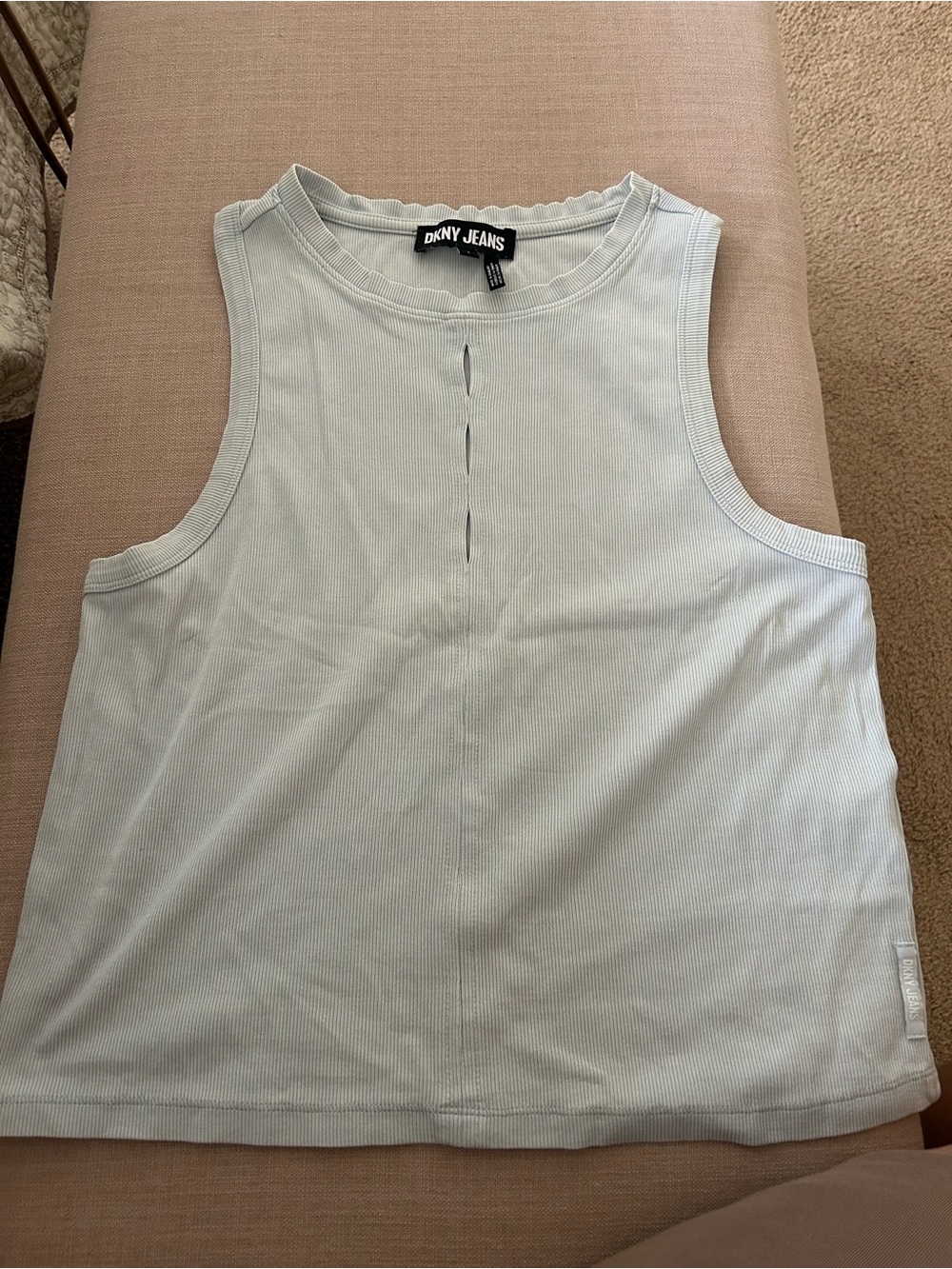 DKNY Light Blue Ribbed Keyhole Tank